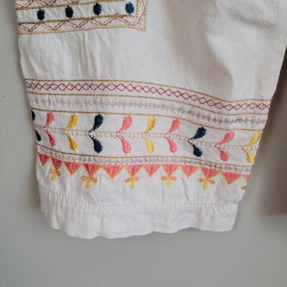 Anthropologie S Boho Straight Wide Leg Capri Floral Embroidered Cropped Pants - Picture 9 of 16